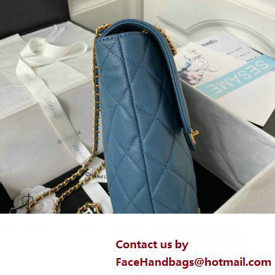 Chanel Grained Calfskin  &  Gold-Tone Metal Chain Backpack Bag AS4490 Blue 2023